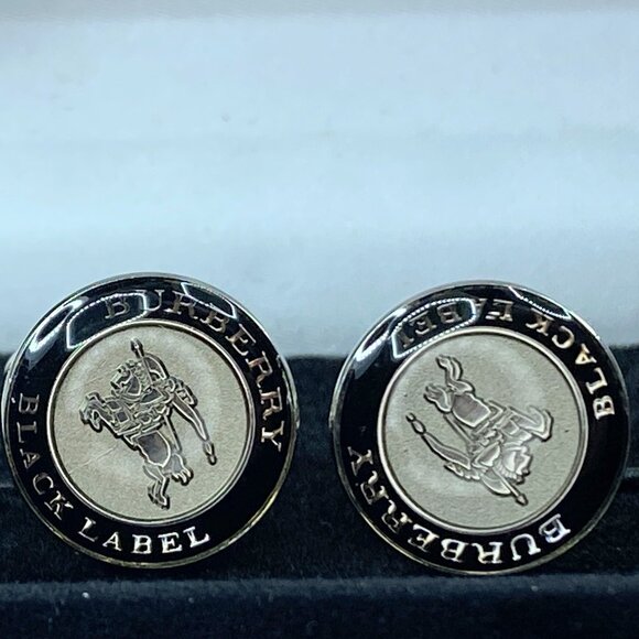 Burberry Classic Check Round Horsenight Silver Cufflinks authentic  GS127 - Picture 1 of 6